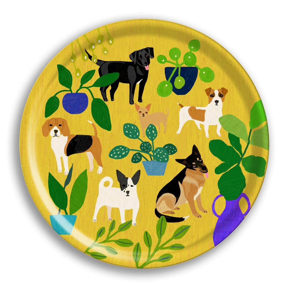 Anne Bentley Dogs Round Birch Wood Tray 