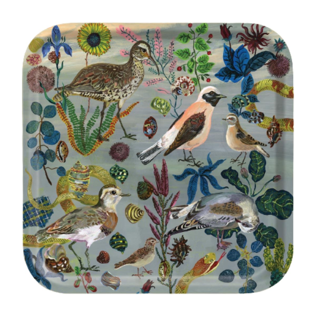 Nathalie Lete Birds In The Dune Square Birch Wood Tray
