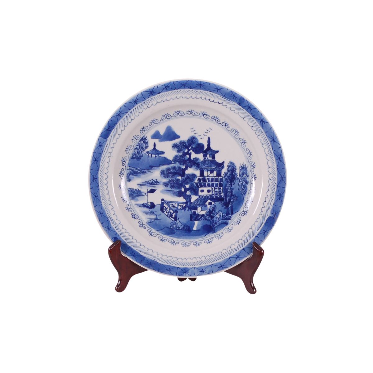 Blue and White Chinese Porcelain Plate, Canton Design