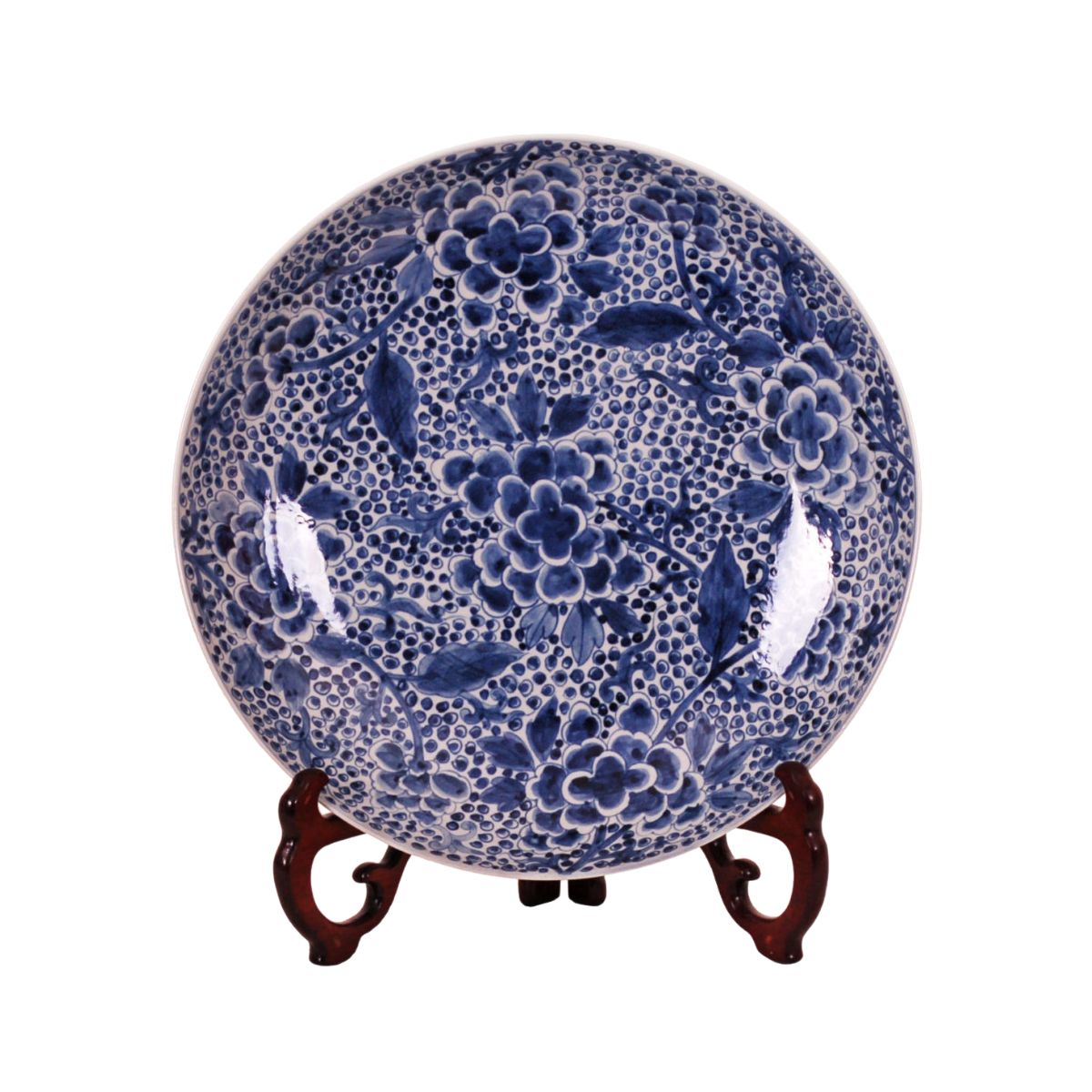 Blue and White Chinese Porcelain Charger, Flower Design