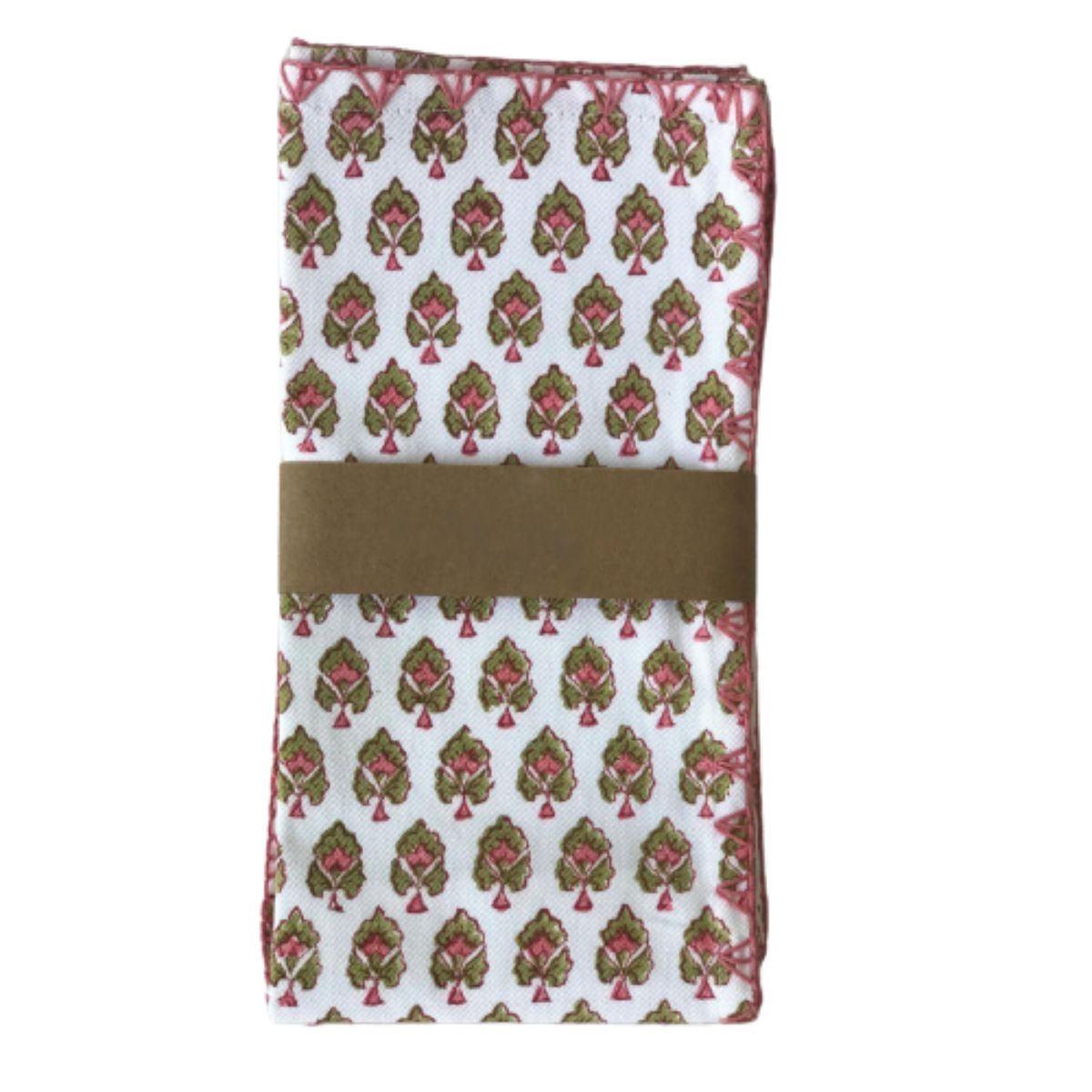 Hand Blocked Trillium Whip Stitched Cotton Napkins, Set of 4 