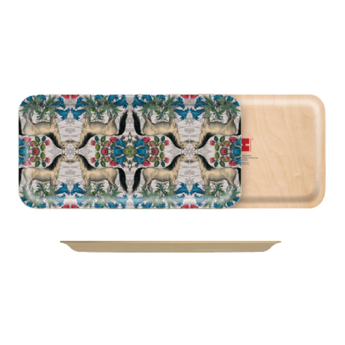 Patch NYC White Horse Floral Rectangle Birch Wood Tray
