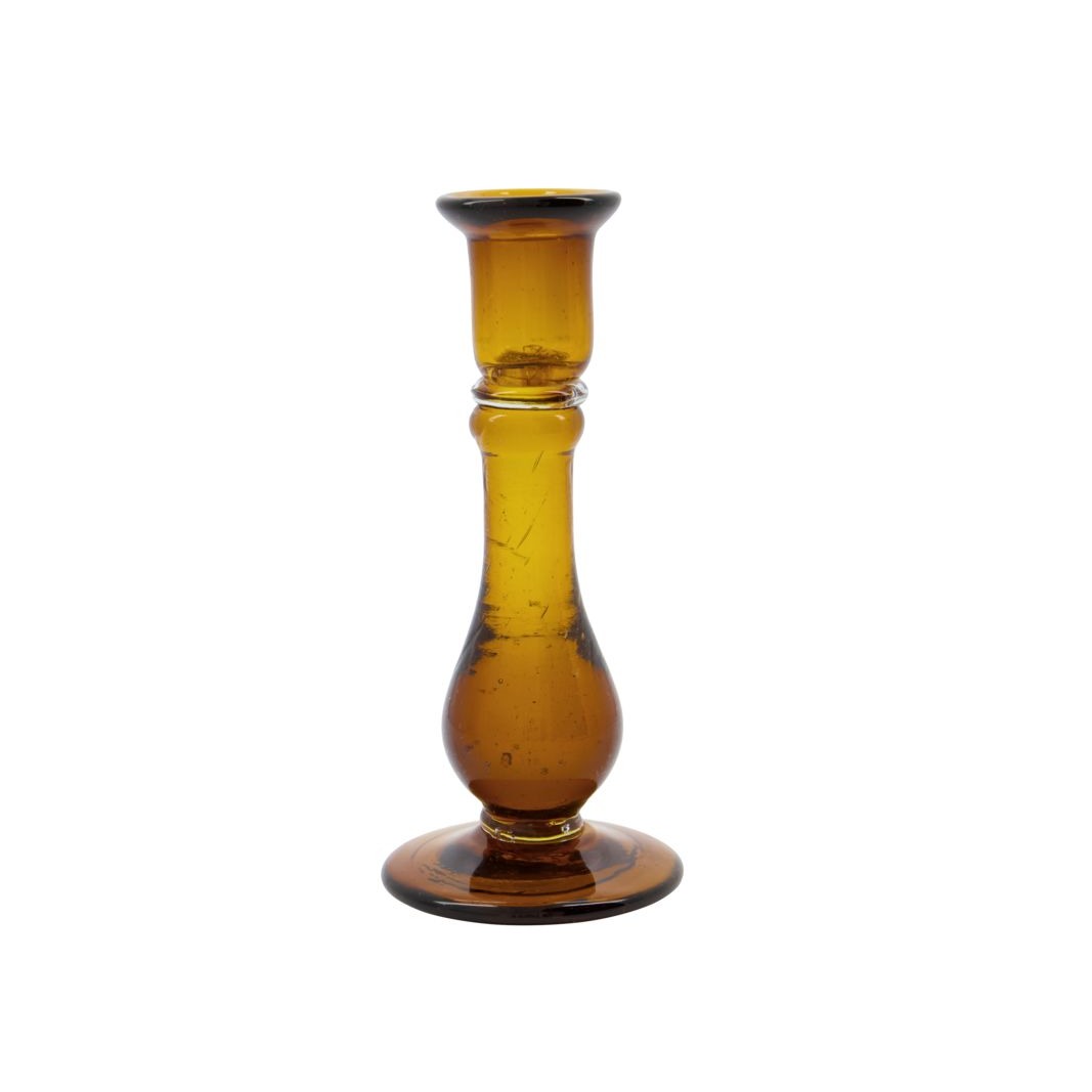 Amber Bubbled Glass Candle Holder