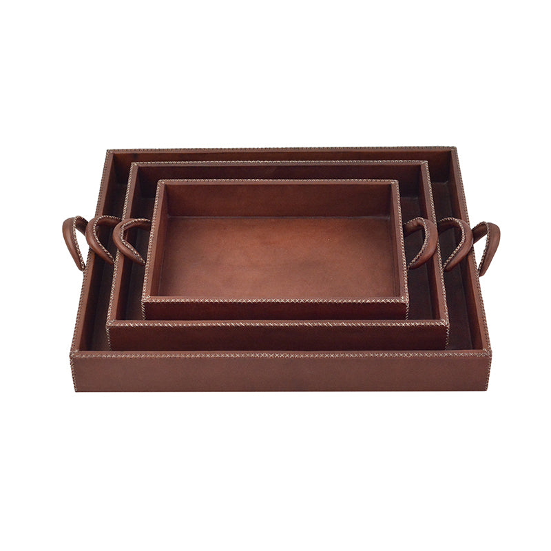 Sol y Luna Leather Nesting Trays with Handles