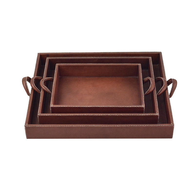 Sol y Luna Leather Nesting Trays with Handles 