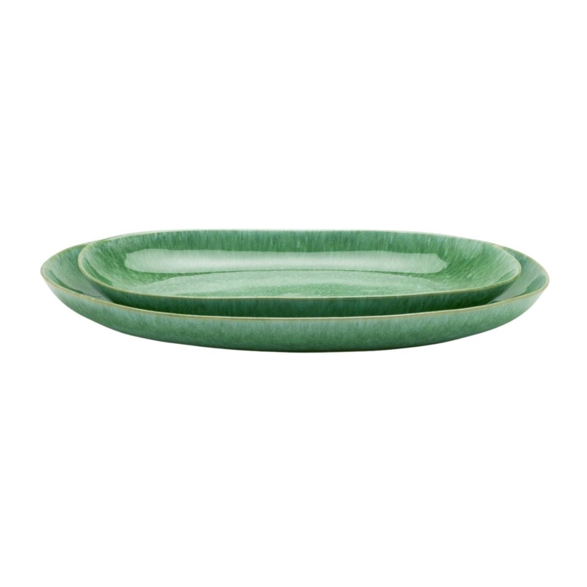 Emerald Glaze Stoneware Tray, Set of 2
