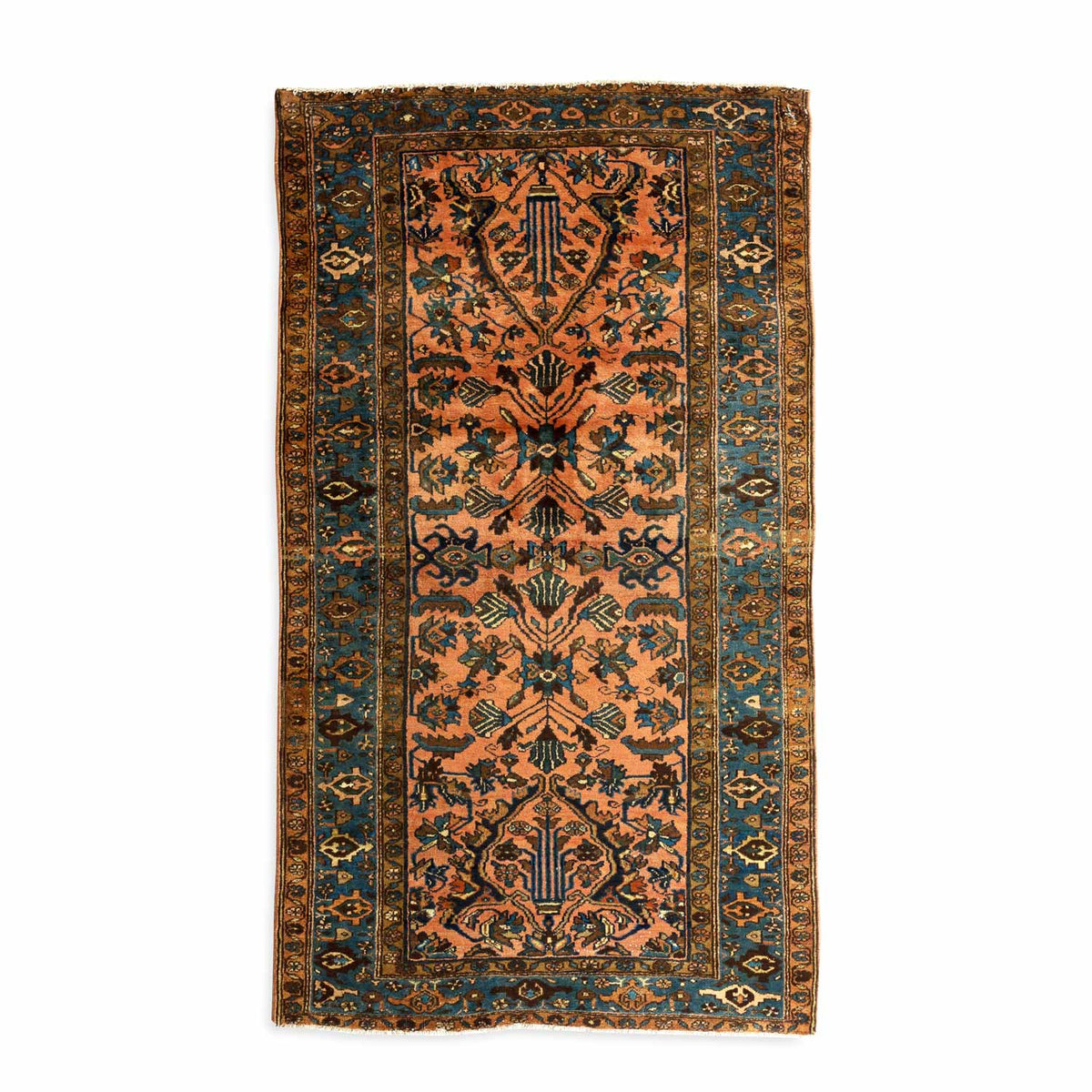 Antique Persian Rust and Blue Lilihan Rug 3.7&#39; x 6.5&#39;