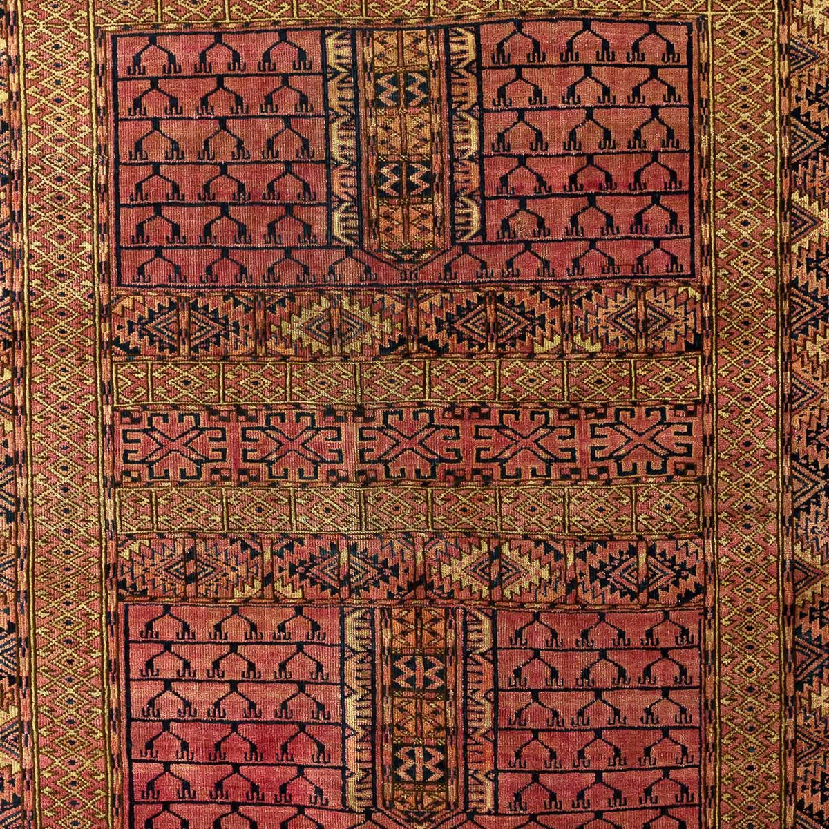 Antique Persian Pink Turkaman Rug 4.3&#39; x 4.10&#39;