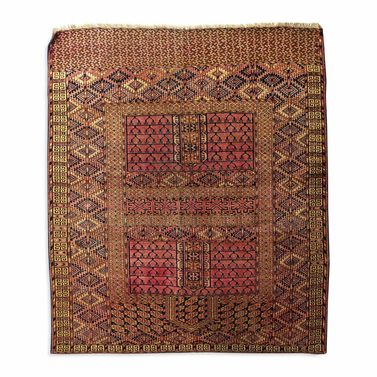 Antique Persian Pink Turkaman Rug 4.3&#39; x 4.10&#39;