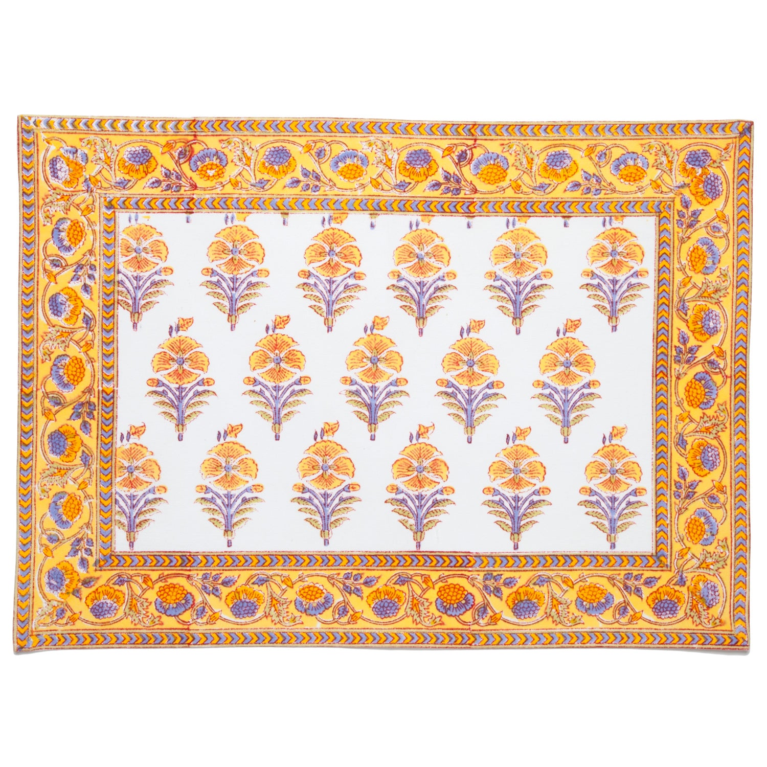 Marigold Living Juhi Flower Yellow Cotton Placemat, Set of 2 