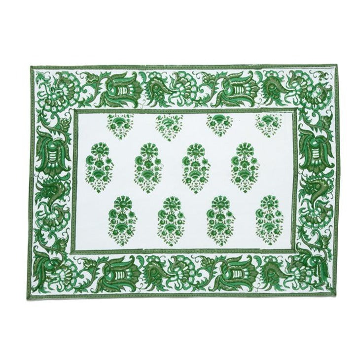 Marigold Living Green and White Cotton Placemat, Set of 4