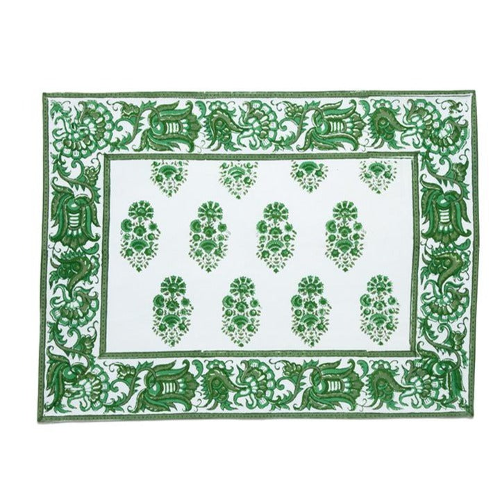 Marigold Living Green and White Cotton Placemat, Set of 4 
