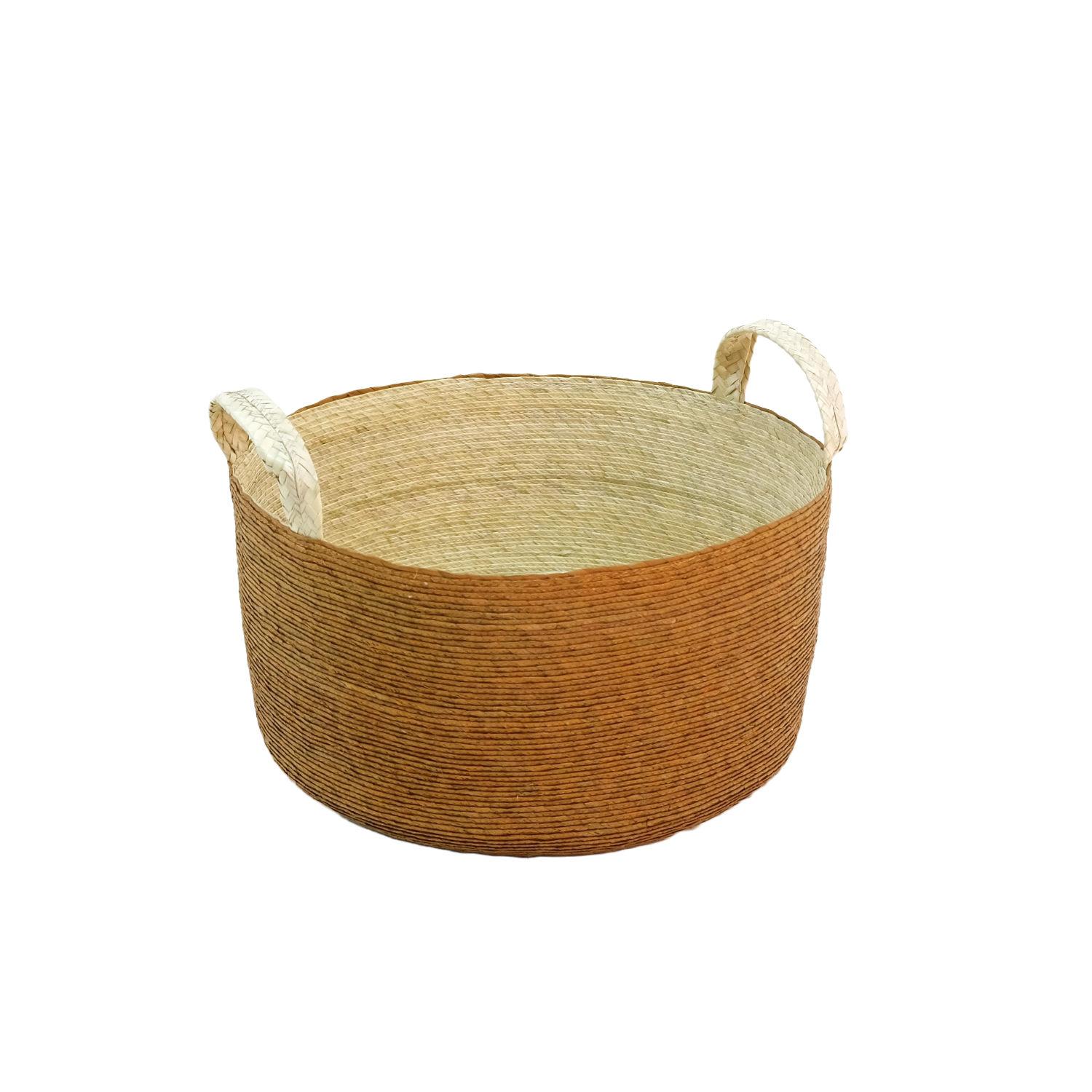 Handmade Round Basket with Handles in Dorado Mustard 