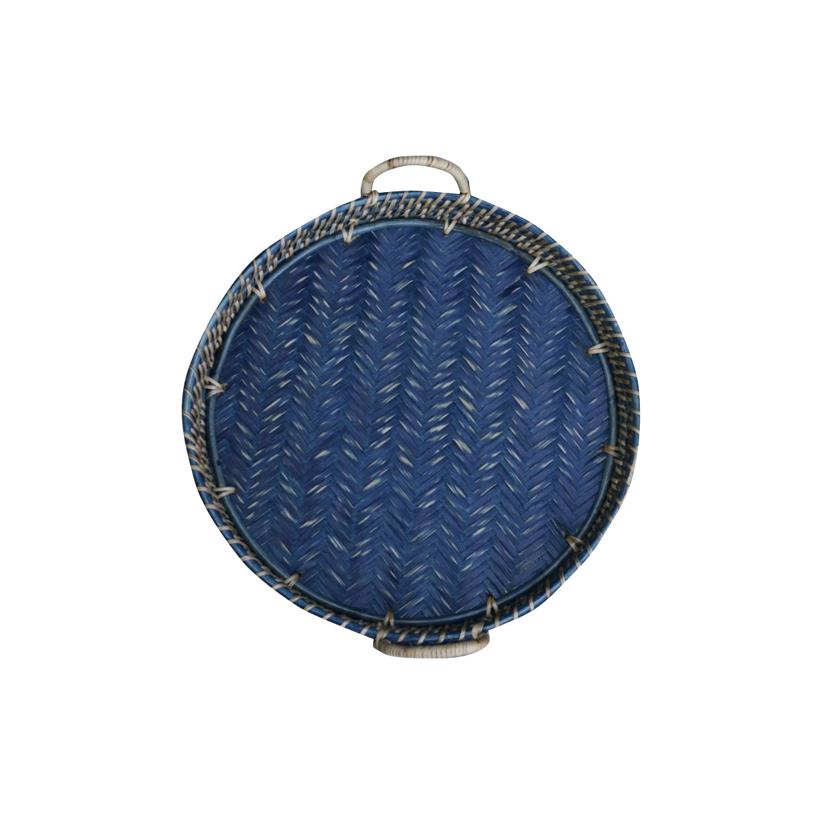 Round Rattan Tray Blue 