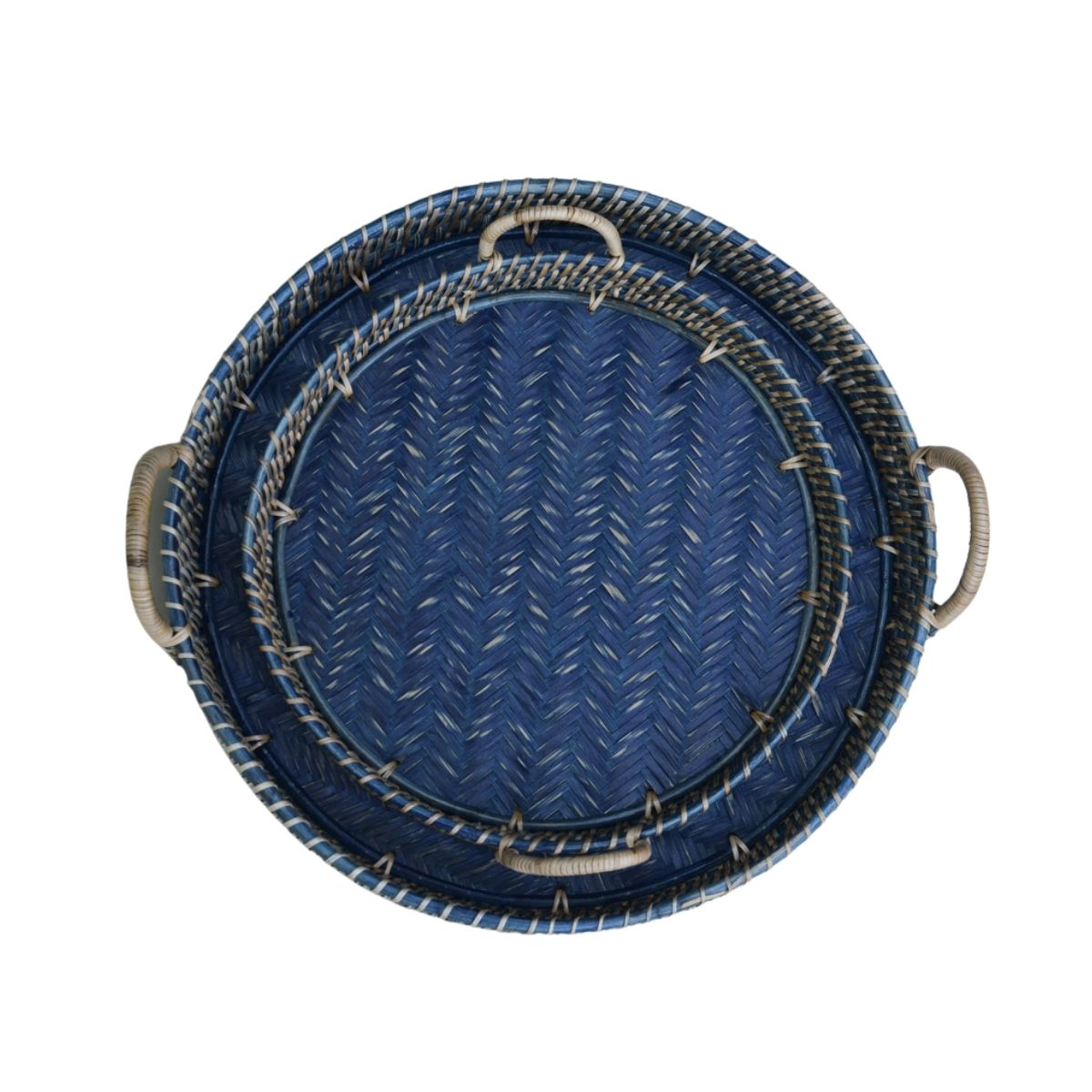 Round Rattan Tray Blue 
