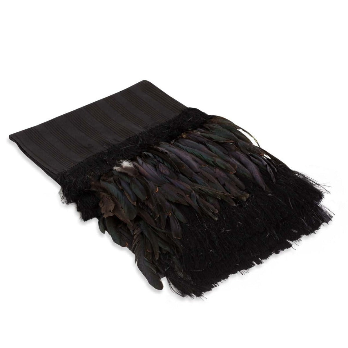 Silk and Cotton Throw/Shawl with Feather Trim