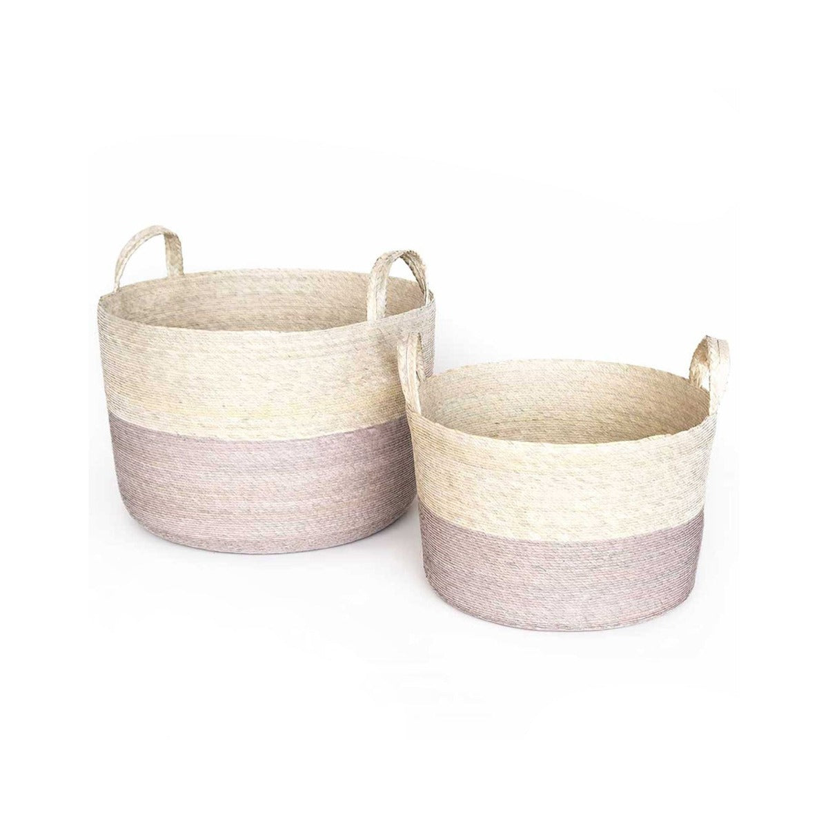 Handmade Round Basket with Handles in Arena Oatmeal